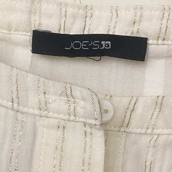Joe’s Jeans Cream and Gold Pinstripe Ruffle Sleeve Cotton Top Size Large - Picture 6 of 7